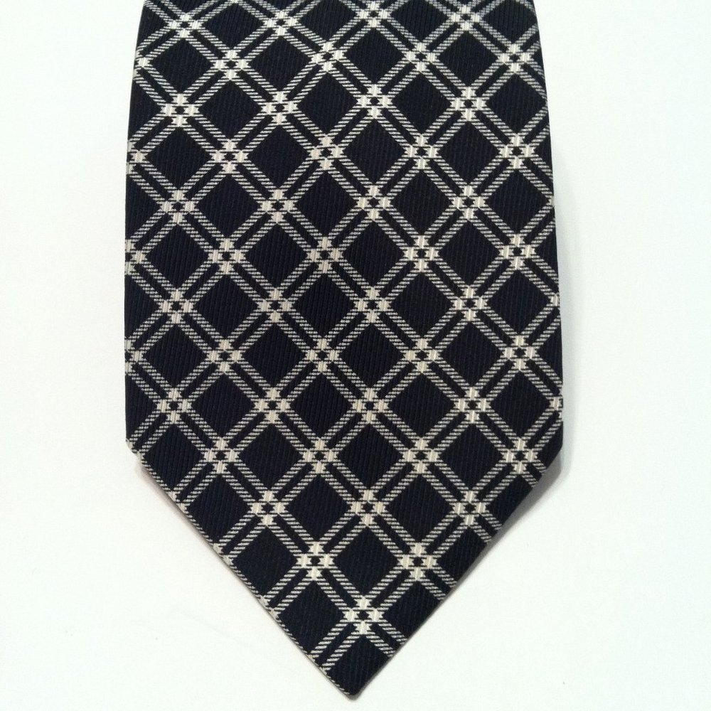 PAUL STUART MENS NEW BLACK SILK TIE  WIDTH: 3 3/4"  MADE IN SPAIN